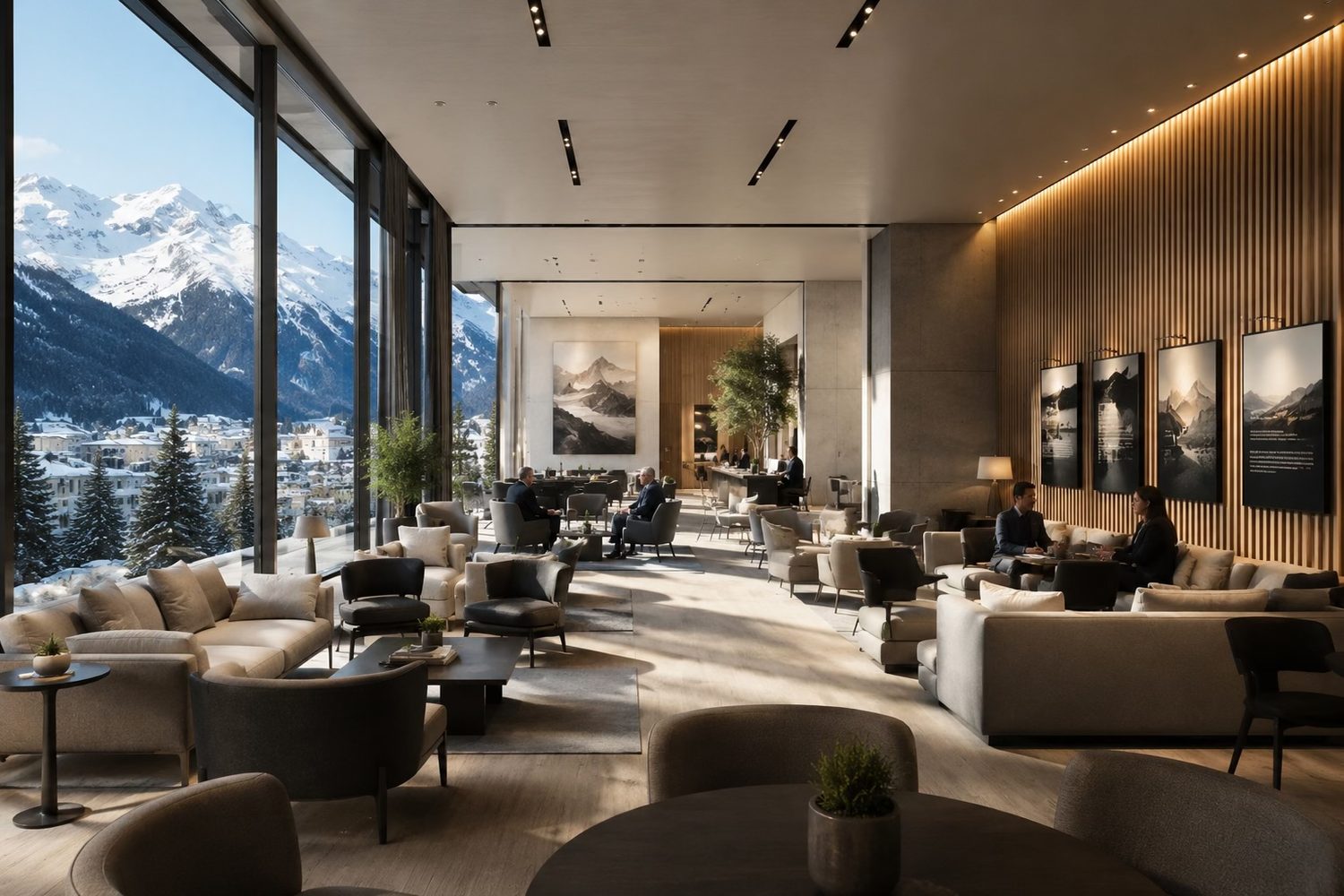 Hungary House lounge interior, with mountain views